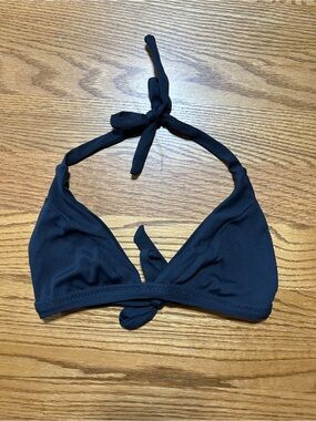 Women’s Ribbed Black Halter Bikini Top - Sleek Triangle Swim No tag